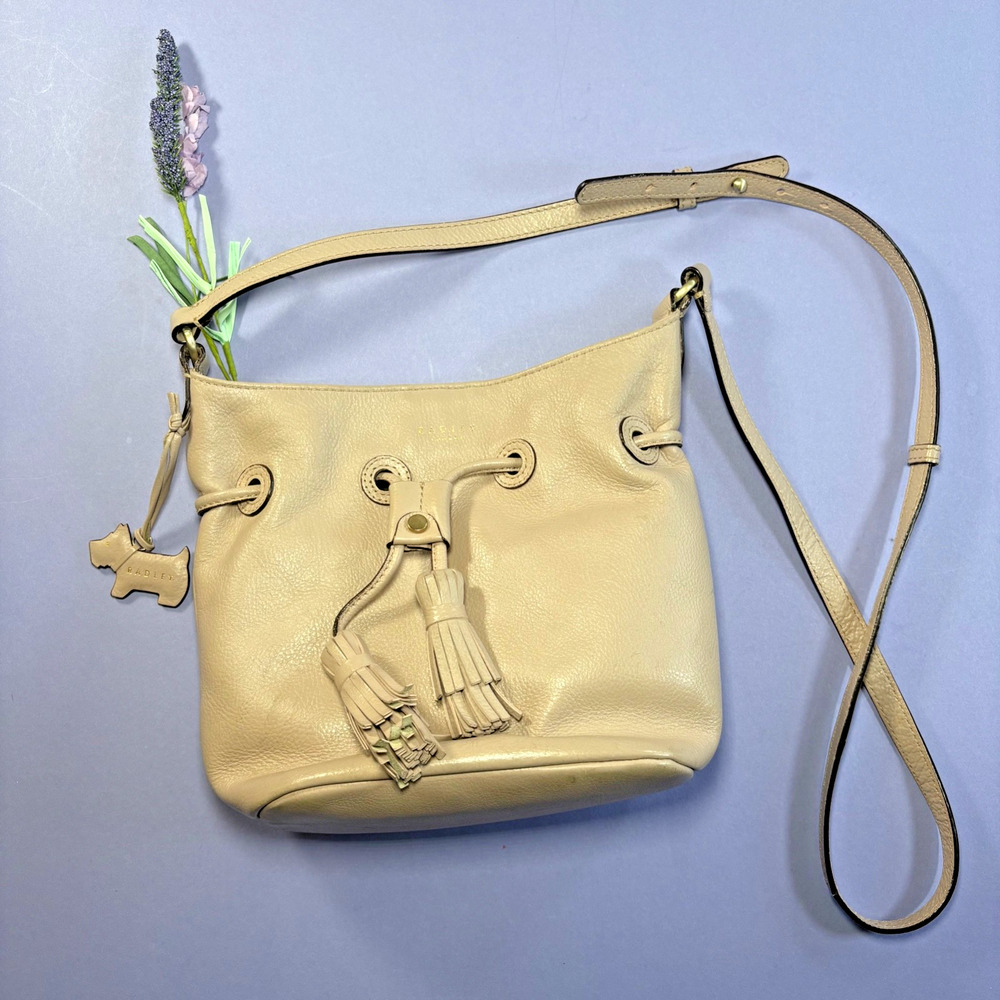 RADLEY London Small Drawstring Bucket Bag Tan Leather Purse Crossbody Travel